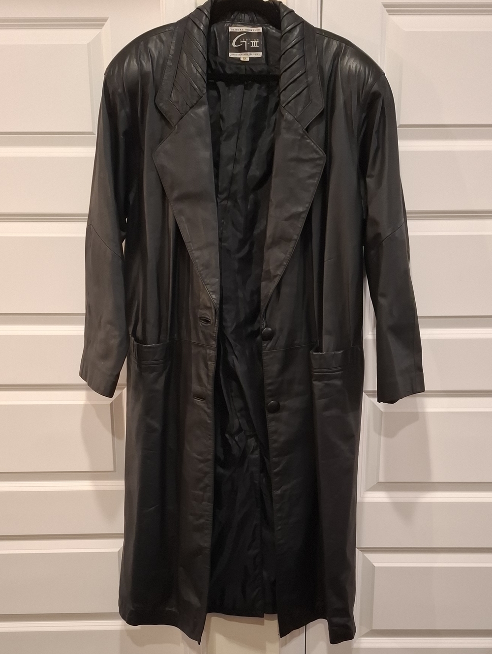Vintage Black Leather Global Identity Trench Size 1X